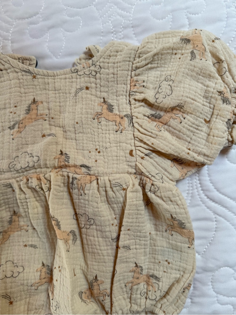 Quincy Mae Cream Baby Dress with Tan Unicorns